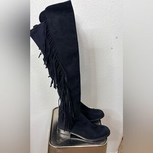 Made in Italy Black Suede Over the Knee Fringe Boots 8 by Lavorazione Artigiana